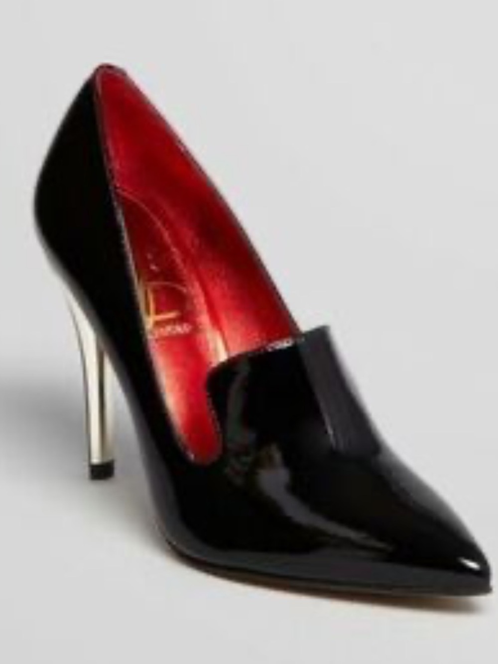 Joan & David Black Patent Pointed-Toe High Heel Pump Red Interior silver heel